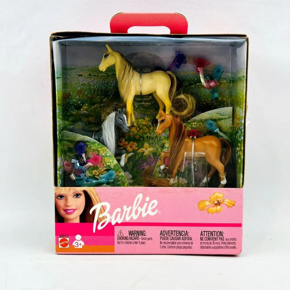 Barbie Mini Show Ponies Set of 3 Mattel 2002 Brown Gray Cream Horses 88812 NRFB